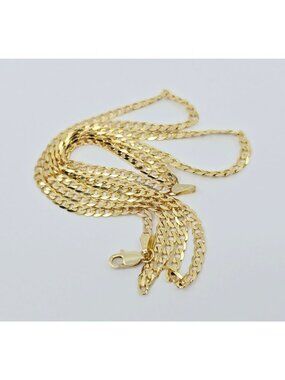 Unique 14K Solid Yellow Gold Designer Flat Cuban Link Chain Necklace - 24" L